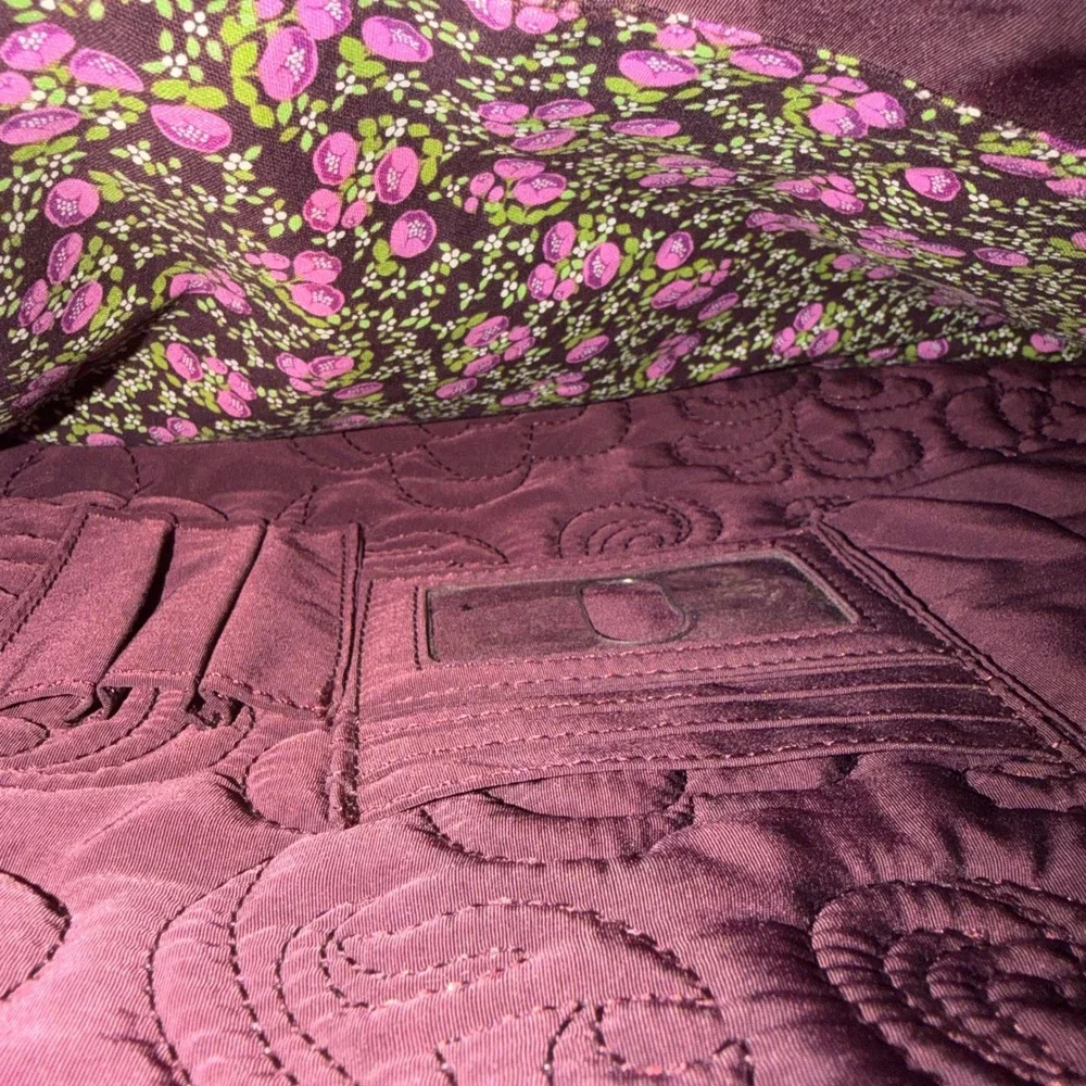Vera Bradley Quilted Laptop Messenger Bag Plum Burgundy Floral Satchel